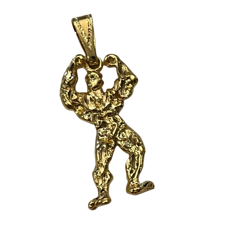 Gold Tone Male Figure 1.5” Pendant Fitness Strongman Body Builder Gym Charm